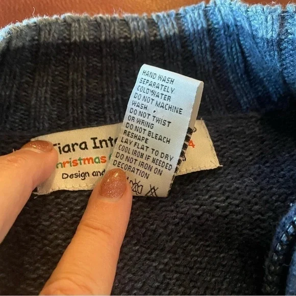 Vintage Christmas Edition Zippered Cardigan Sweater Blue Med - Picture 9 of 10